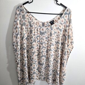 Torrid Blouse Women's 3 Floral Sheer Semi Open Back Short Sleeve Lightweight Top